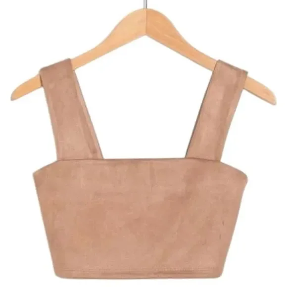 NEW Susana Monaco Sand Faux Suede Wide Strap Crop Top Small - Picture 2 of 5